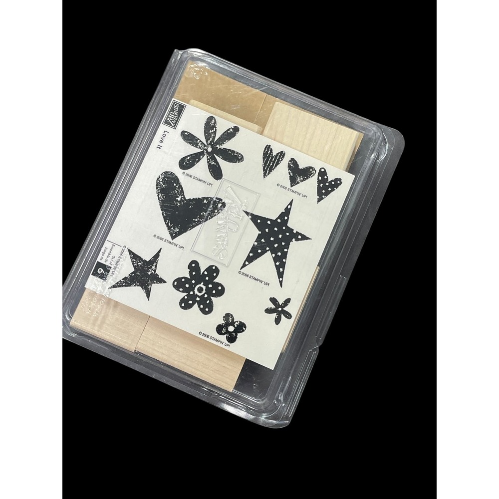 Stampin' Up! Love It Wood Mounted Stamp Set Hearts‎ Stars Flowers